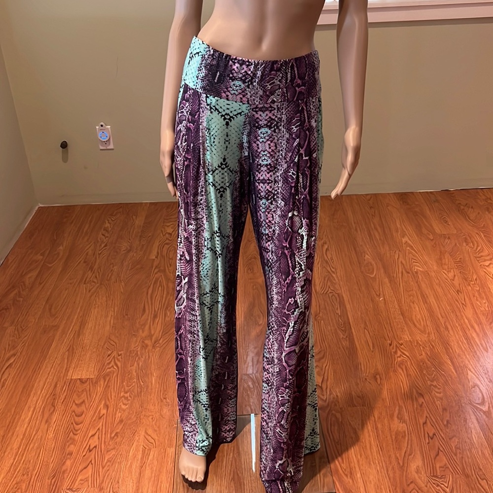 Alidla Purple Teal Black Snakeprint Pattern Pant Legging  Size M